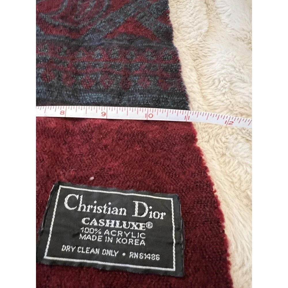 Christian Dior Vintage Cashluxe Fringed Red Plaid Long 100% Acrylic Scarf